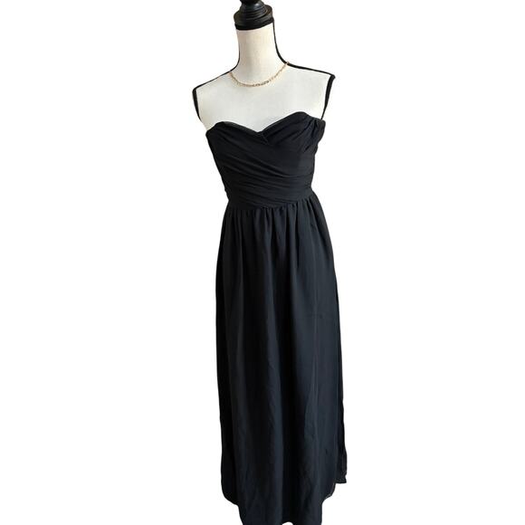 Elise Bergman 100% Silk Strapless Floor-Length Gown Black Chiffon Size Small - Picture 3 of 9